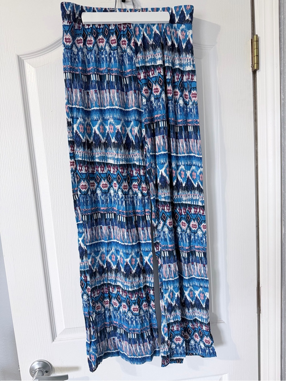 [Justify] Blue Patterned Women's Rayon Palazzo Pants with Pink Accents